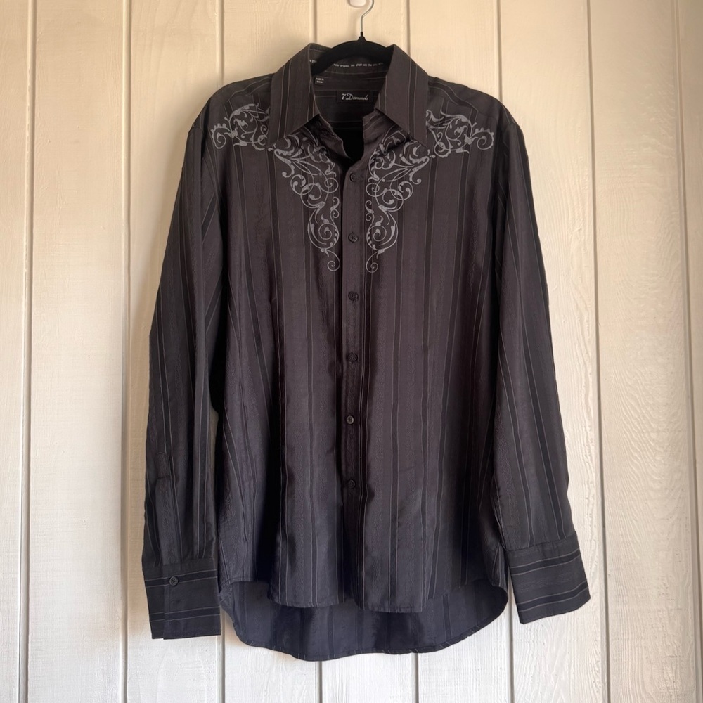 Vintage 7 Diamonds Y2K Black Striped Button Down Shirt